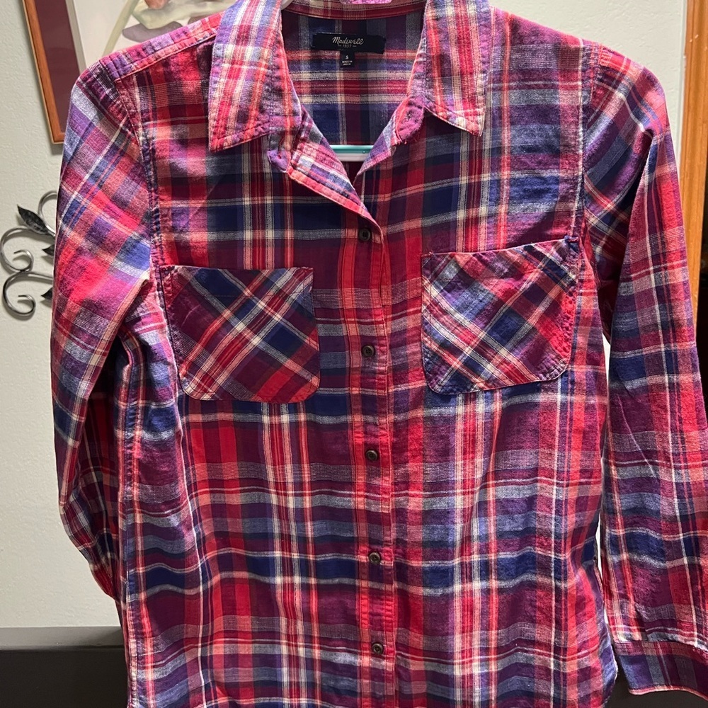 Madewell Plaid Button Down Shirt - Red and Blue #257